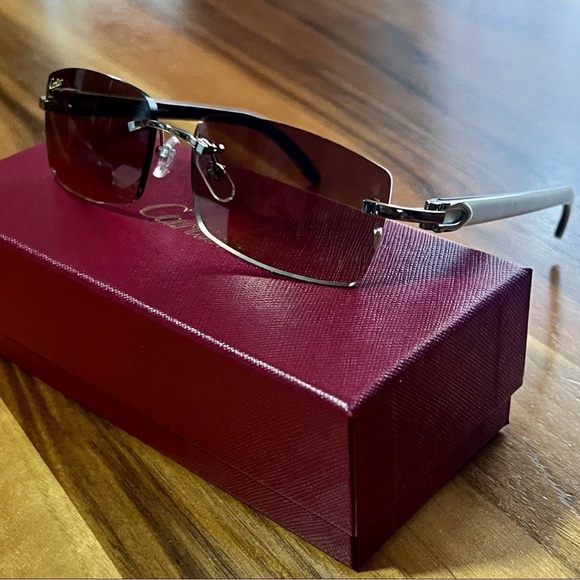 Cartier Silver and Brown Rimless Sunglasses - Picture 7 of 7